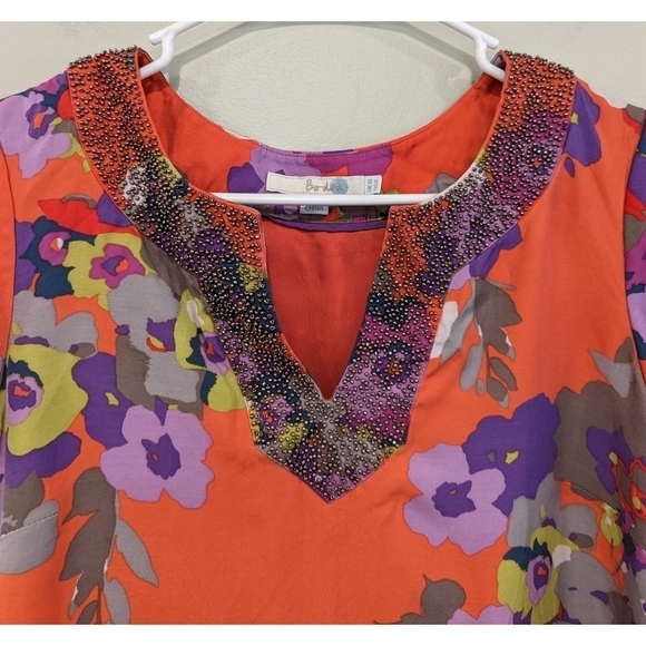 Boden Floral Silk Blend Notch Neck Beaded Dress Size 6 - Picture 3 of 6